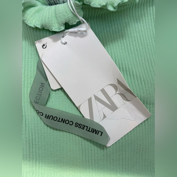 NWT Zara Light Green ribbed ruffle sleeveless crop top, size Xs/S - Picture 4 of 7